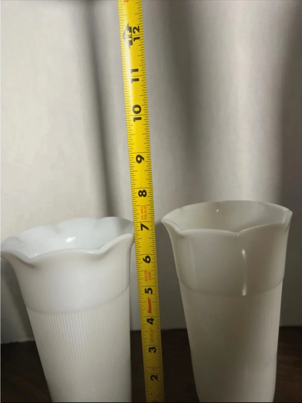 Pair of White Scalloped Edge Milk Glass Vases